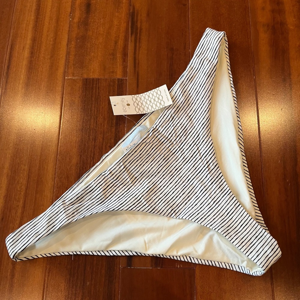 Eberjey Stripe Bikini Bottom Swim Annia Ivory Black Classic Nautical New Large